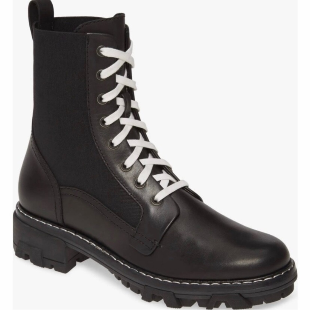 rag & bone Black Combat Lace-Up Ankle Boots with White Laces